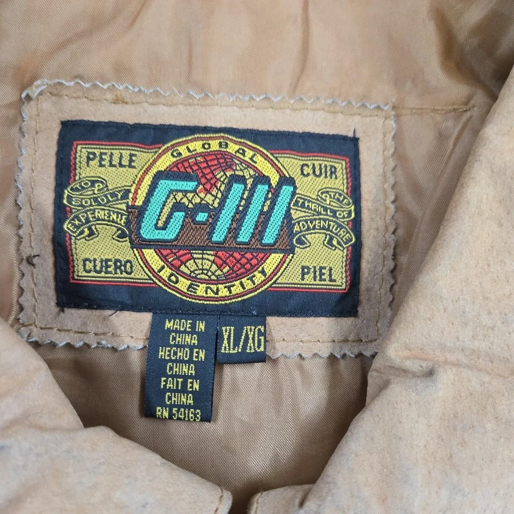 Vintage G-III Jacket Coat Mens XL Beige Leather Bomber Global Identity Pockets